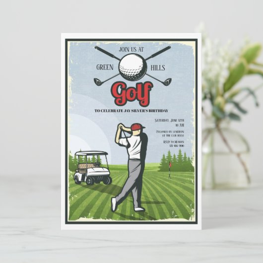 Golf Retro Einladung (Stehend Vorderseite)