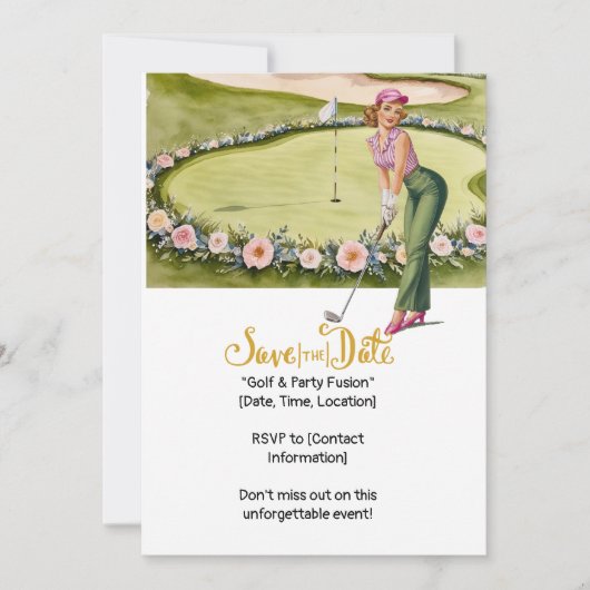 Golf Retro Golf Chic: Golfer bei den Grünen Einladung (Vorderseite)