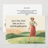 Golf Retro Golf Chic: Golferin am Grün Einladung (Vorne/Hinten)