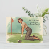 Golf Retro Golf Chic: Golferin am Grün Einladung (Stehend Vorderseite)