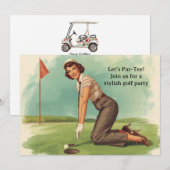 Golf Retro Golf Chic: Golferin am Grün Einladung (Vorne/Hinten)