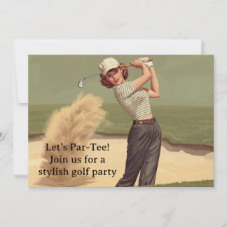 Golf Retro Golf Chic: Golferin am Grün Einladung