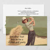 Golf Retro Golf Chic: Golferin am Grün Einladung (Vorne/Hinten)