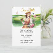 Golf Retro Golf Chic: Golferin am Grün Einladung (Stehend Vorderseite)