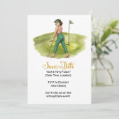 Golf Retro Golf Chic: Golferin am Grün Einladung (Stehend Vorderseite)