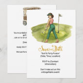 Golf Retro Golf Chic: Golferin am Grün Einladung (Vorne/Hinten)