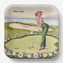 Golf  Retro Golf Chic: Woman Golfer at the Green