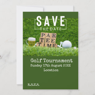 Golf Rette das Datum mit Golfball auf Grün Einladung