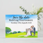 Golf Rettet das Datum Golf Hochzeit Aquarell Einladung (Stehend Vorderseite)