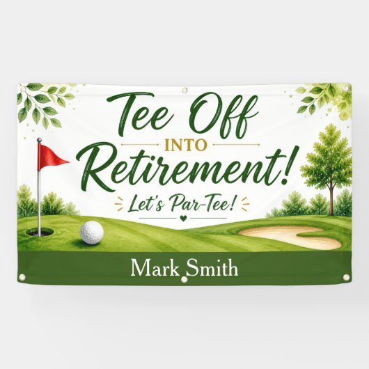 Golf-Ruhestand mit Ball Par Startzeit auf Grün Banner (Horizontal)