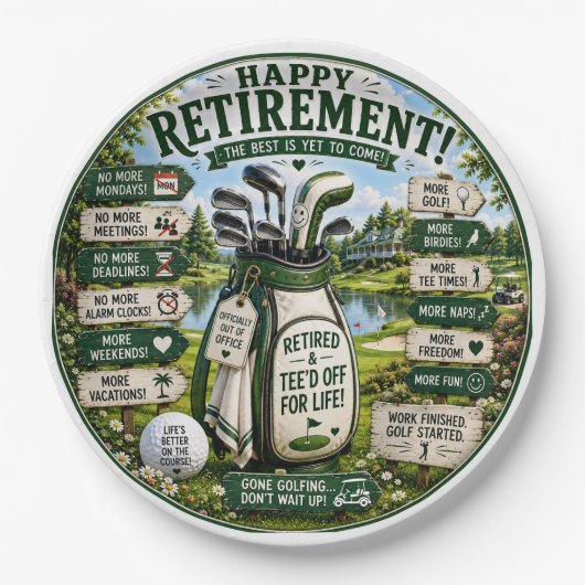 Golf-Ruhestand Thema Pappteller (Vorderseite)