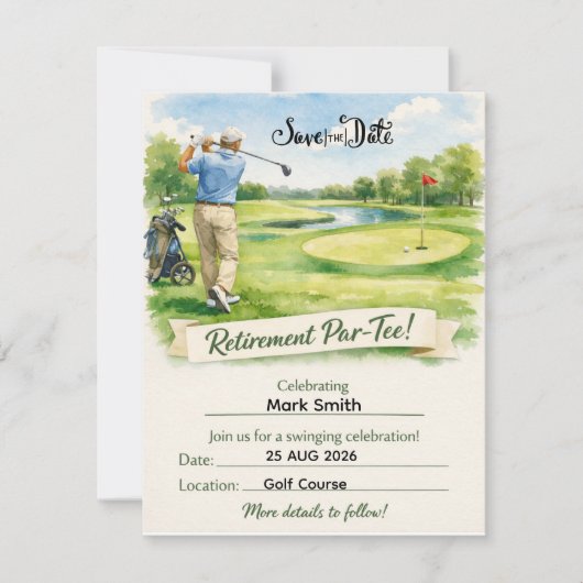 Golf-Ruhestandsfeier für Golfer Save The Date (Vorderseite)