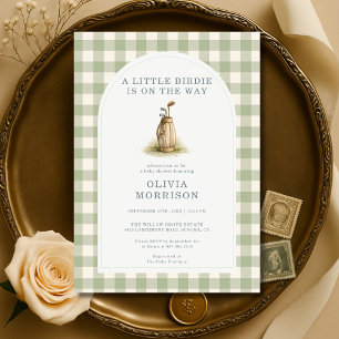 Golf Sage Green Gingham Baby Shower Einladung