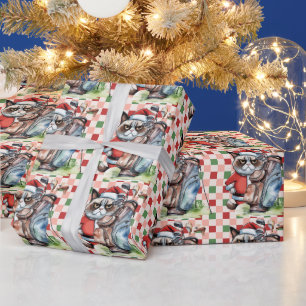 Golf Santa Cat mit Tasche Weihnachten Hintergrund Geschenkpapier