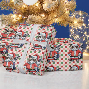 Golf Santa Cat mit Tasche Weihnachten Hintergrund Geschenkpapier