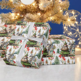 Golf Santa Cat mit Tasche Weihnachten Hintergrund Geschenkpapier