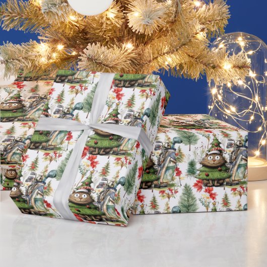 Golf Santa Cat mit Tasche Weihnachten Hintergrund Geschenkpapier (Feiertage)