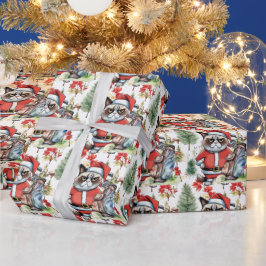 Golf Santa Cat mit Tasche Weihnachten Hintergrund Geschenkpapier