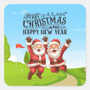 Golf Santa Claus Frohe Weihnachten Quadratischer Aufkleber