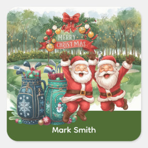 Golf Santa Claus Frohe Weihnachten Quadratischer Aufkleber