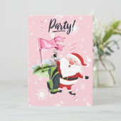 Golf Santa Claus Golf im rosa Hintergrund Einladung (Stehend Vorderseite)