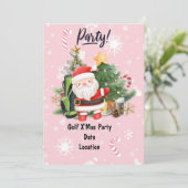 Golf Santa Claus Golf im rosa Hintergrund Einladung (Stehend Vorderseite)