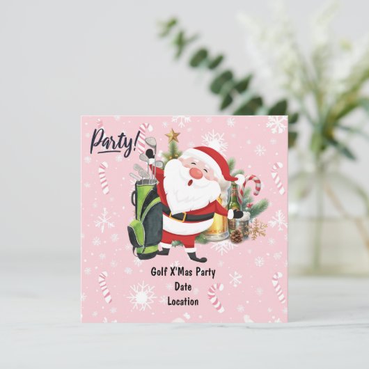 Golf Santa Claus Golf im rosa Hintergrund Save The Date (Stehend Vorderseite)