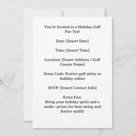 Golf Santa Claus Golf Sommer Weihnachten Einladung (Rückseite)