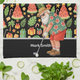 Golf Santa Claus Golfen Sommer Hawaiian Thema Geschirrtuch