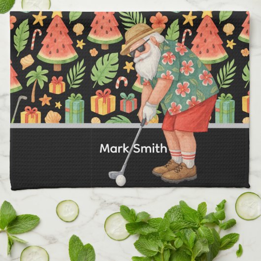 Golf Santa Claus Golfen Sommer Hawaiian Thema Geschirrtuch (Gefaltet)
