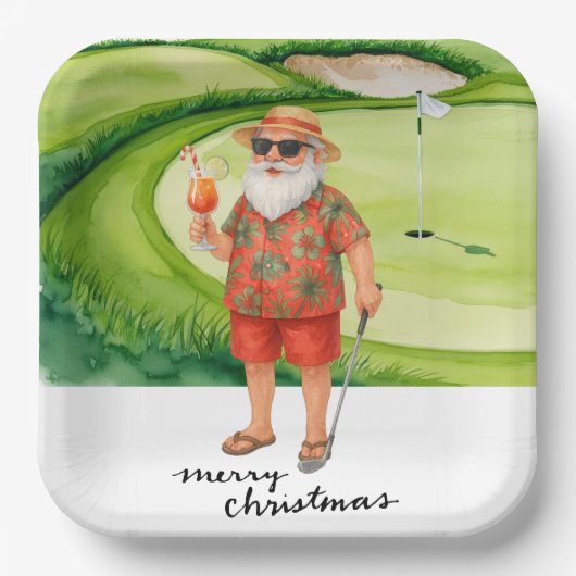 Golf Santa Claus Golfen Weihnachten Thema Pappteller (Vorderseite)