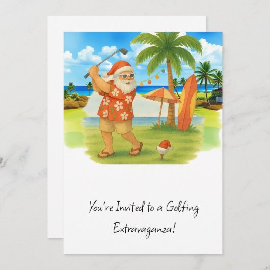 Golf Santa Claus Golfen Weihnachtssommer Thema Einladung (Vorne/Hinten)