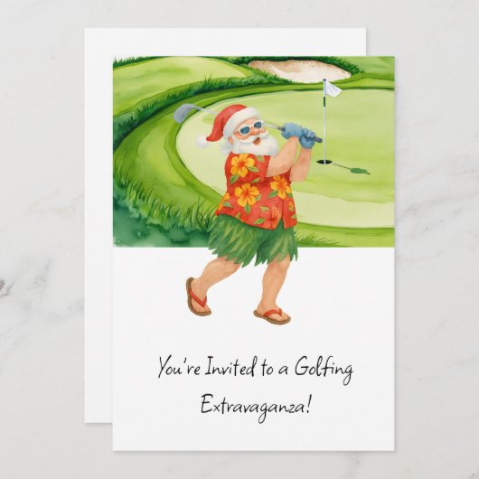 Golf Santa Claus Golfen Weihnachtssommer Thema Einladung (Vorne/Hinten)