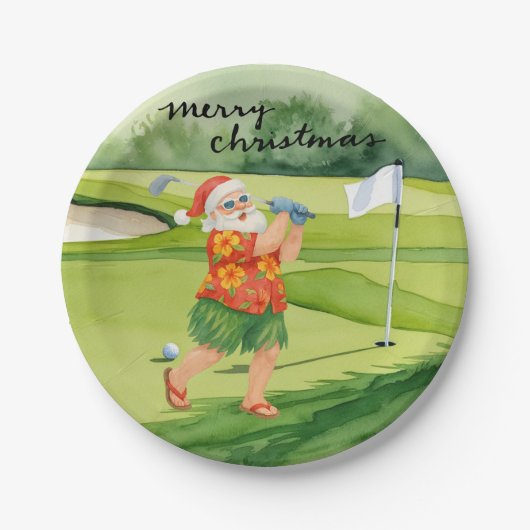 Golf Santa Claus Golfen Weihnachtssommer Thema Pappteller (Vorderseite)