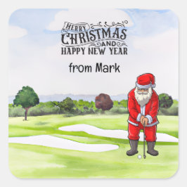 Golf Santa Claus golfen zu Weihnachten Quadratischer Aufkleber