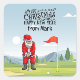 Golf Santa Claus golfen zu Weihnachten Quadratischer Aufkleber