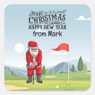 Golf Santa Claus golfen zu Weihnachten Quadratischer Aufkleber