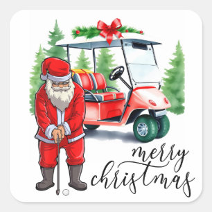 Golf Santa Claus golfen zu Weihnachten Quadratischer Aufkleber