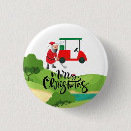 Golf Santa Claus Golfer Frohe Weihnachten auf Grün Button
