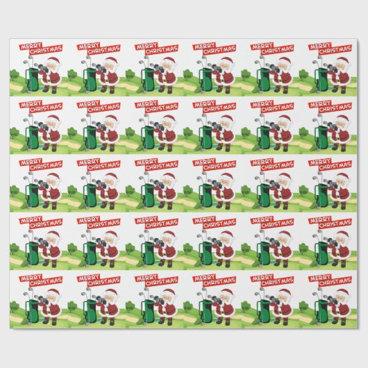 Golf Santa Claus Golfer Frohe Weihnachten auf Grün Geschenkpapier (Flach)