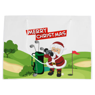Golf Santa Claus Golfer Frohe Weihnachten auf Grün Große Geschenktüte