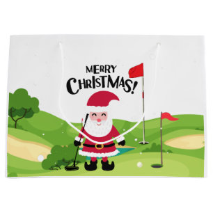 Golf Santa Claus Golfer Frohe Weihnachten auf Grün Große Geschenktüte