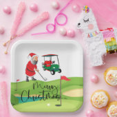 Golf Santa Claus Golfer Frohe Weihnachten auf Grün Pappteller (Party)
