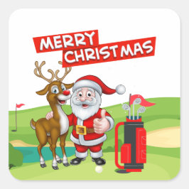 Golf Santa Claus Golfer Frohe Weihnachten auf Grün Quadratischer Aufkleber