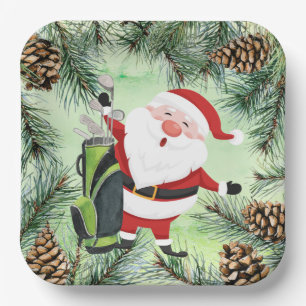 GOLF SANTA Claus Golfer für Weihnachts-Party Pappteller