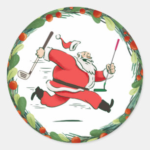 GOLF SANTA Claus Golfer für Weihnachts-Party Runder Aufkleber