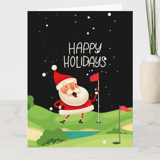 Golf Santa Claus Happy Holidays Weihnachten Golf Karte (Vorderseite)