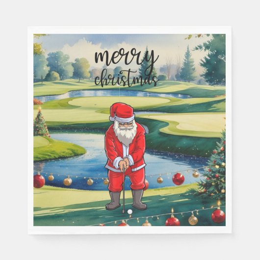 Golf Santa Claus is golfing on Christmas Serviette (Vorderseite)