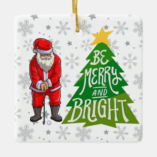 Golf Santa Claus mit Weihnachtsbaum für Golfer Keramikornament (Vorderseite)