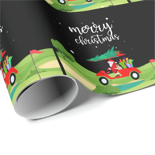 Golf Santa Claus reiten roten Karren Weihnachtsbau Geschenkpapier (Rolleneckpunkt)